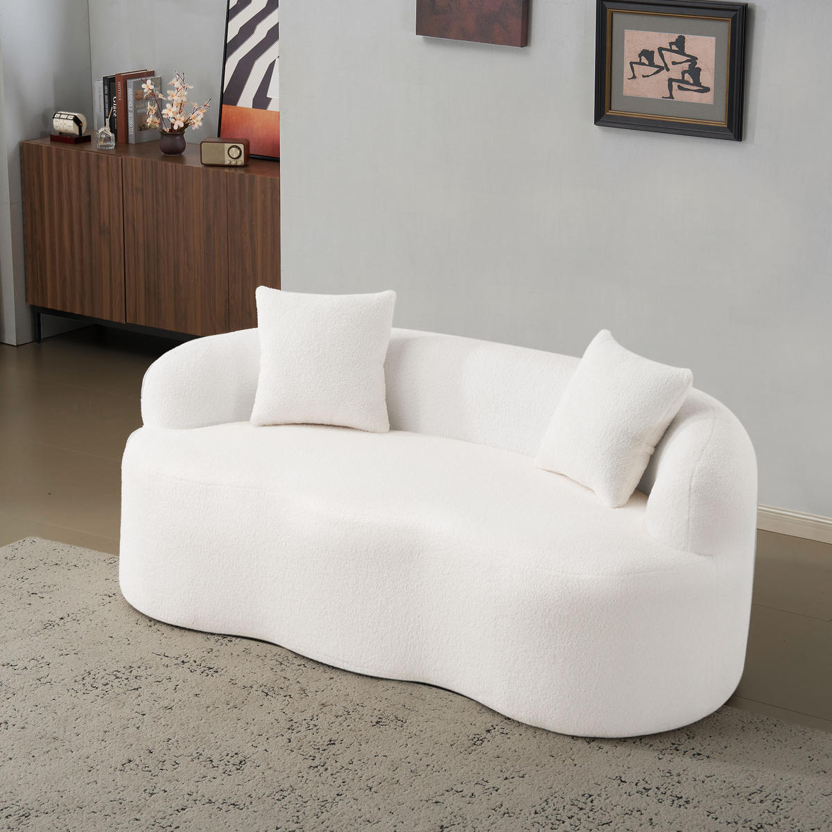 2-SITZER SOFA Polyester Weiß mit Kissen - Weiß, Holzwerkstoff/Textil (170/70/89cm) - WISHDOR
