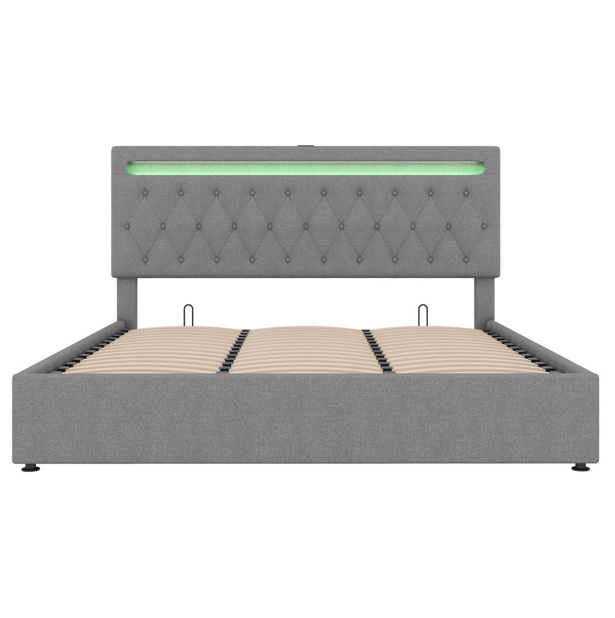 POLSTERBETT mit LED-Beleuchtung 180/200 cm mit Bettkasten und USB-Anschluss - Grau, Textil (180/200cm) - BEAOK