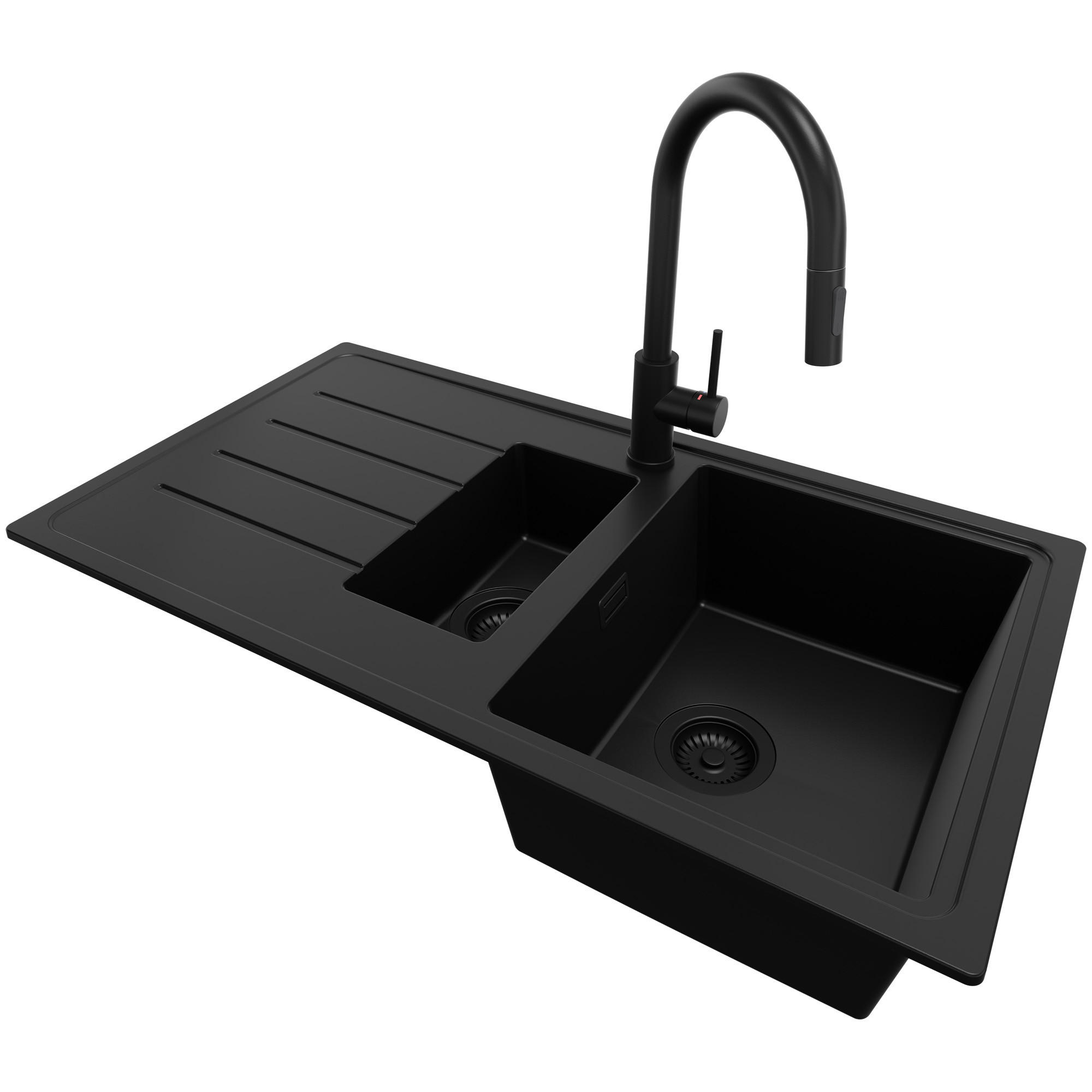 Primagran Granitspüle Schwarz, Schwarz, Schwarz 90x19x50 cm