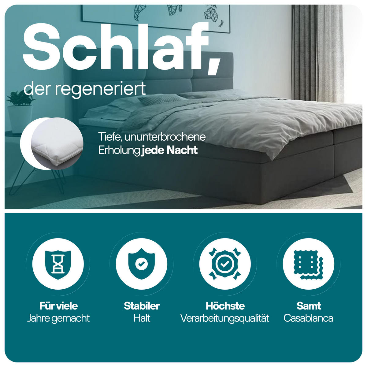 BOXSPRINGBETT 200x200 cm, TOP mit Bonellmatratze, Elegant gestepptes Kopfteil und Bettkasten, Dunkelgrau - Dunkelgrau, Holzwerkstoff/Kunststoff (200/200cm) - Trada
