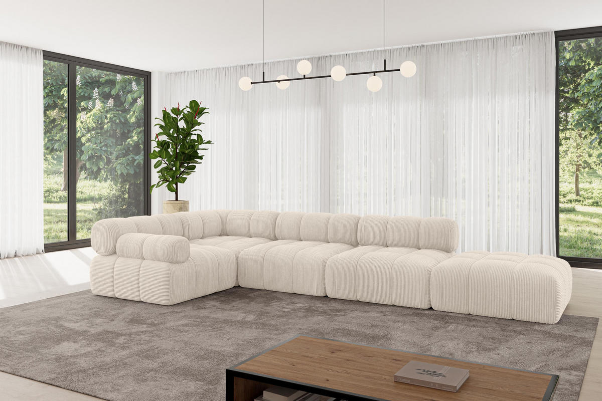 ECKSOFA modulares Sofa Felto-L2 - 380x190x70 cm Beige Cord - Beige, Holzwerkstoff/Textil (380/190cm) - ALTDECOR