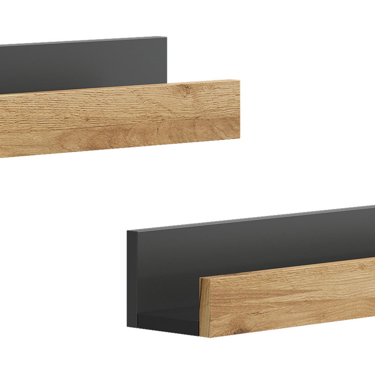 WANDREGAL Tomy Anthrazit/Goldkraft Eiche 60 x 10 cm 2er Set - Anthrazit/Eiche Wotan, Holzwerkstoff (60/10/12cm) - Vicco