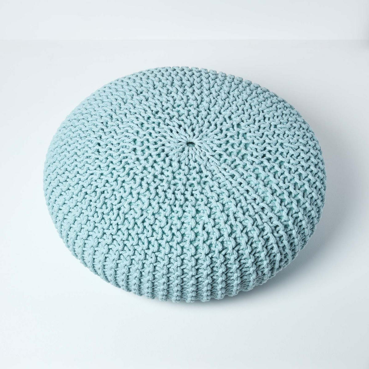 STRICK-POUF pastellblau, Bodenkissen rund 70/70/23 cm - Hellblau, Textil (70/23/70cm) - Homescapes