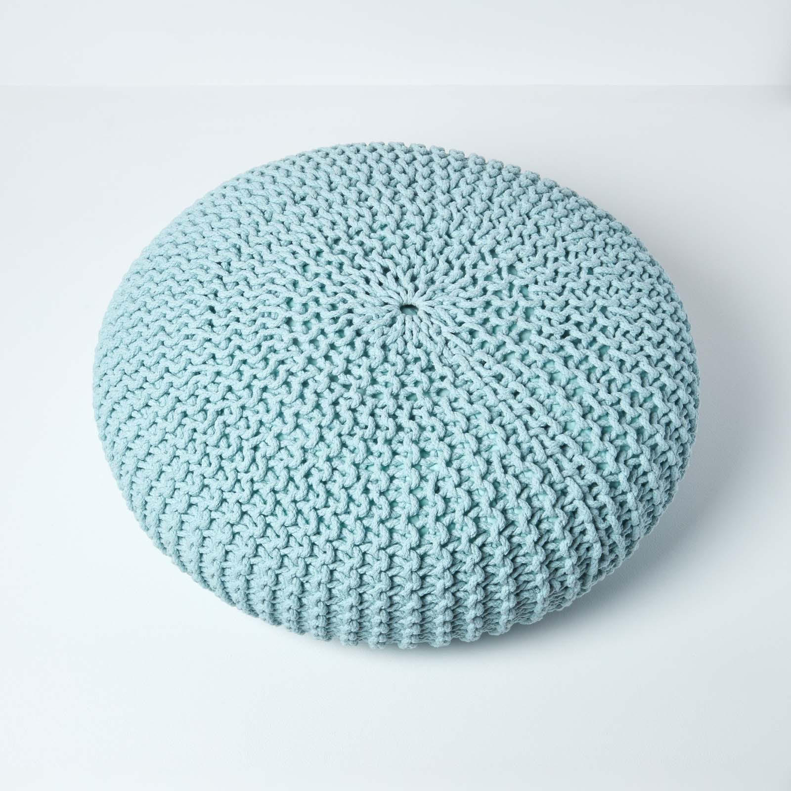 Thumbnail - Homescapes Strick-Pouf, Hellblau, Textil, Uni, Rund, 70x23x70 cm, Wohnzimmer, Hocker, Poufs