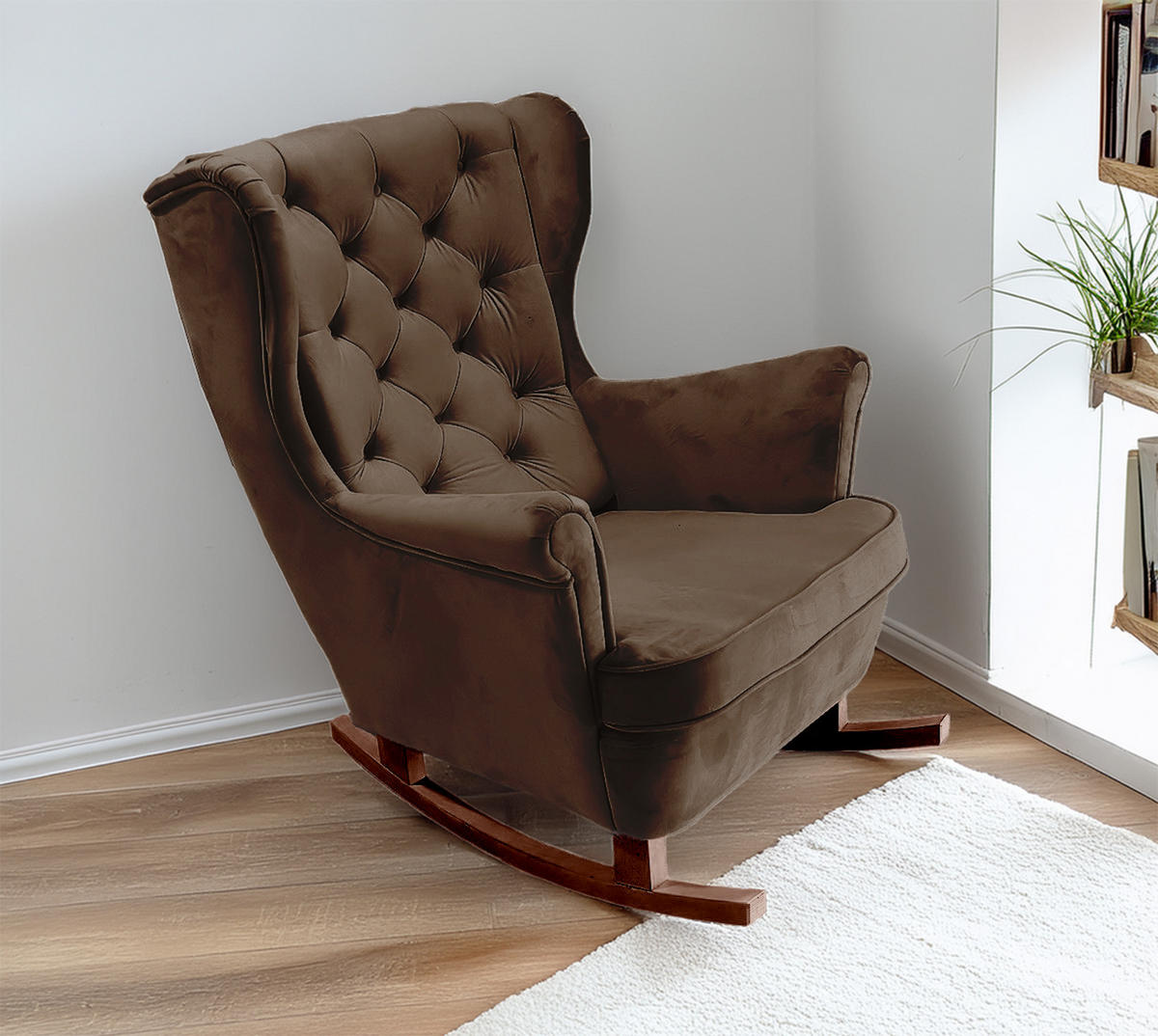 SCHAUKELSESSEL mit gepolstertem Sitz und Armlehnen, 102x81x95 cm, Dunkelbraun_29827 - Taupe/Braun, Holz/Textil (81/102/95cm) - DomoHome
