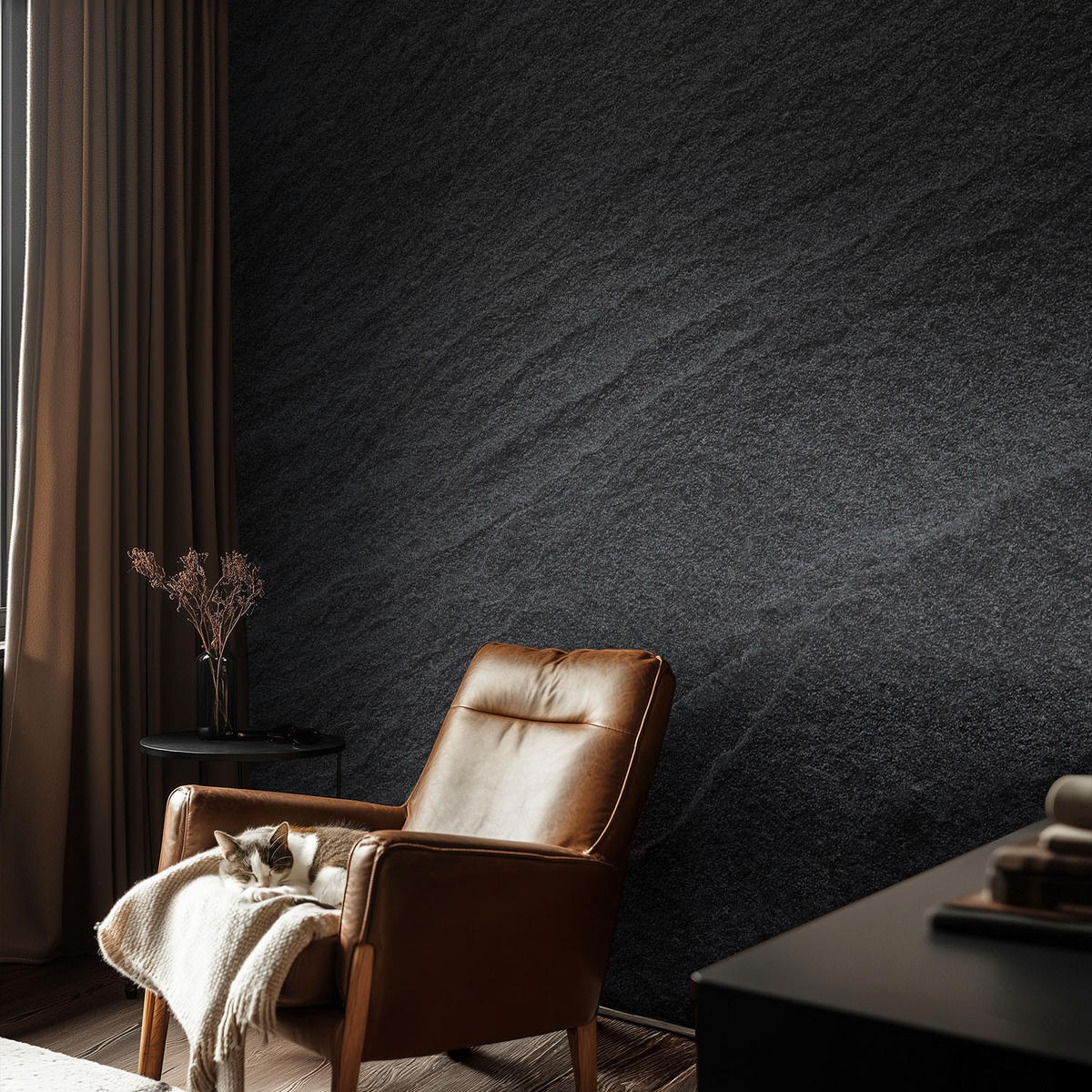 FOTOTAPETE 104x70 cm - Steine Eleganz - Schwarz, Textil (104/70cm) - Wallfluent