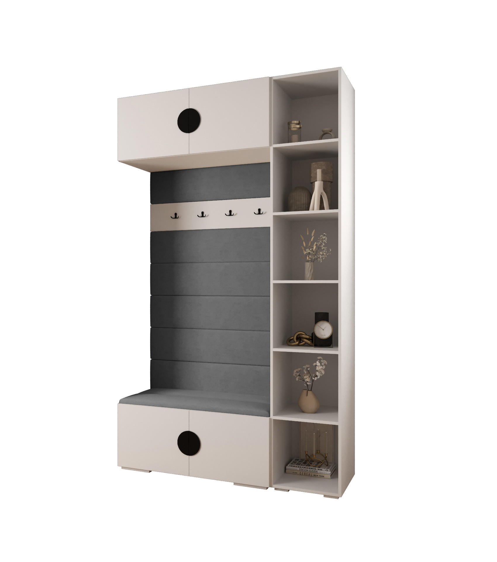Abiks Möbel Garderoben-Set Weiß, Grau, Schwarz 140x236.7x47 cm