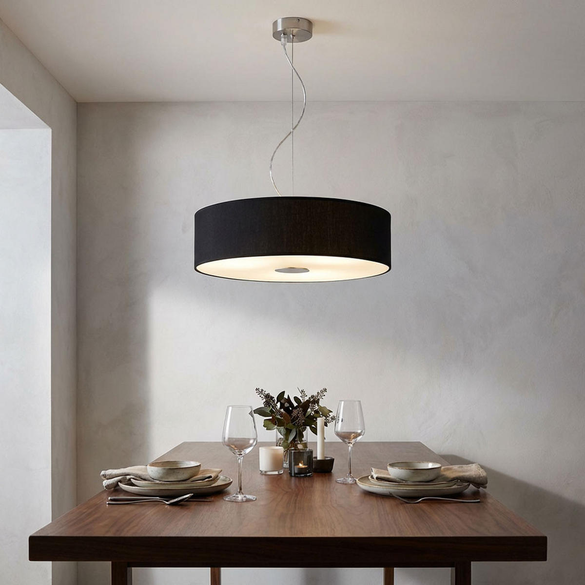 HÄNGELEUCHTE Textilschirm Schwarz gebürstet - Schwarz, Glas (45/45/110cm)