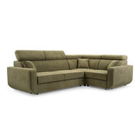 ECKSOFA RENO Grün Plüsch-Stoff mit Schlaffunktion - Grün, Holz (263/184cm) - MASSENO