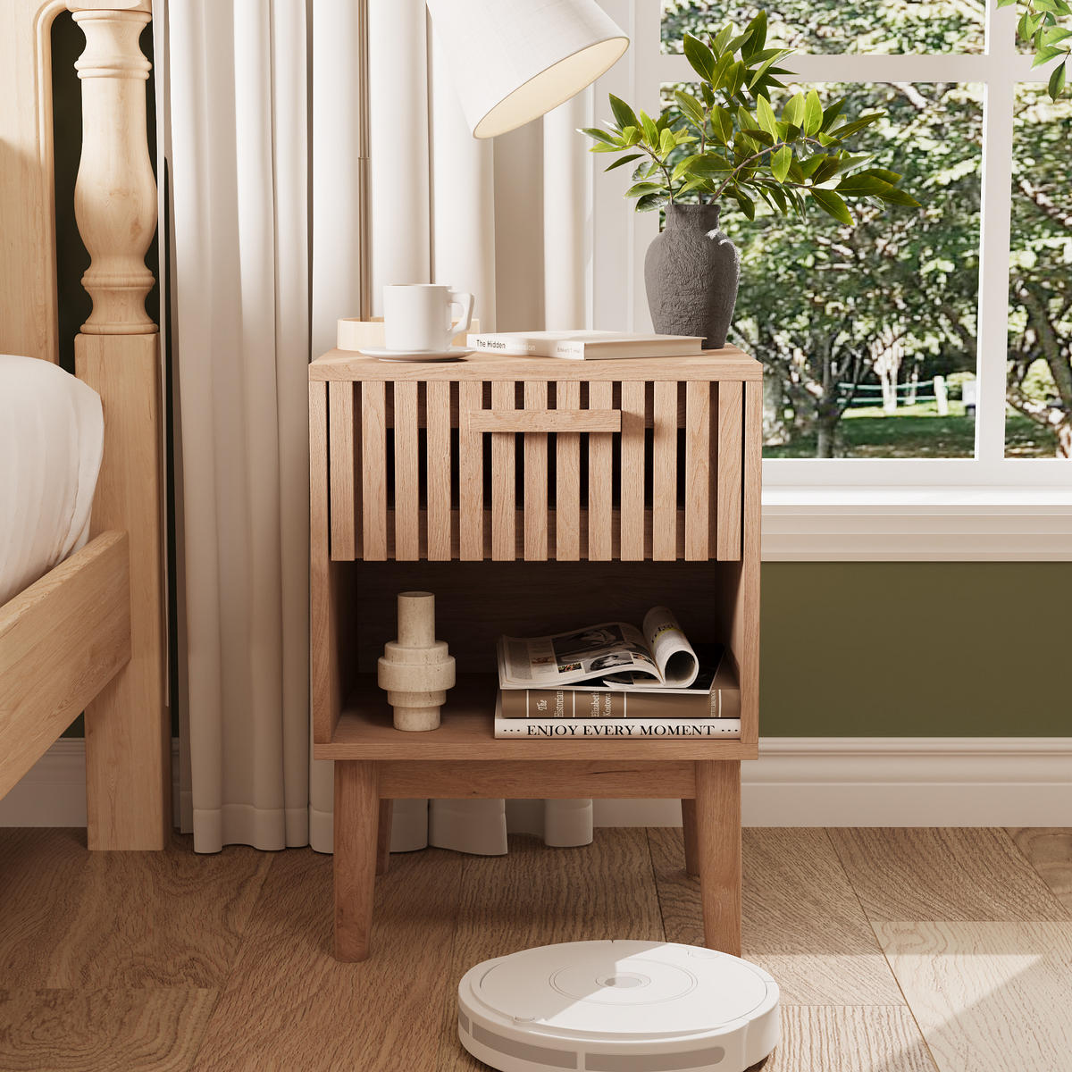 NACHTTISCH 2er Set in Holzoptik mit Schublade, moderner Nachtschrank für Schlafzimmer - Naturfarben, Holz (35/55/40cm) - PARAFTA HOME