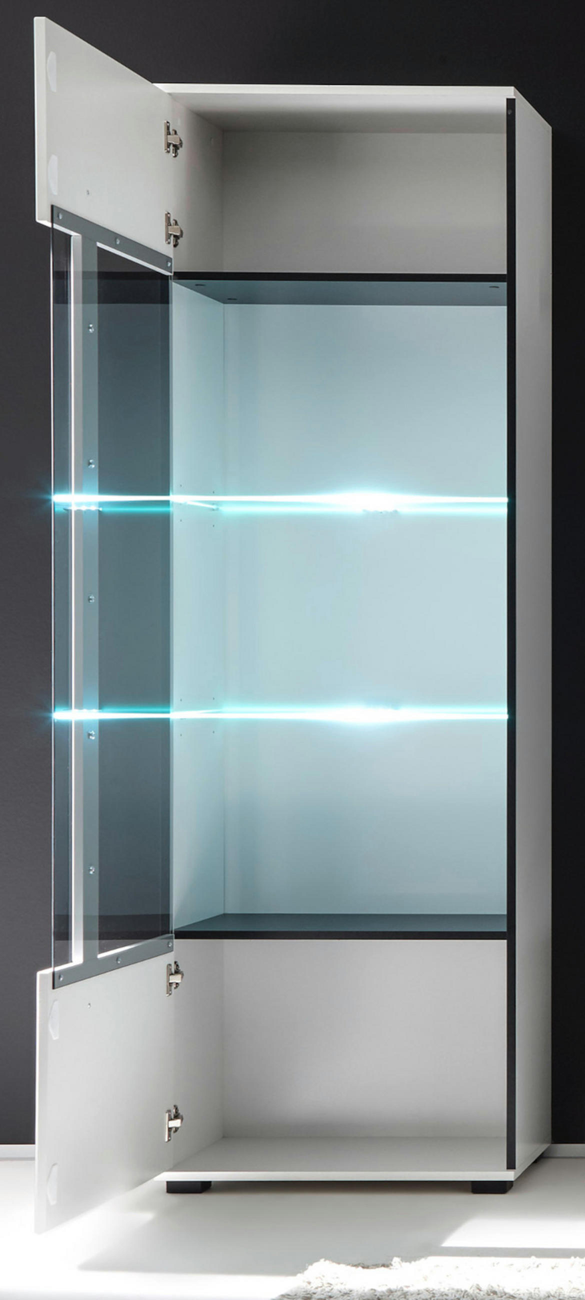 WOHNWAND Hochglanz weiß 4-teilig 350 cm, Schrankwand mit Soft-Close - Weiß Hochglanz/Schwarz, Glas/Holzwerkstoff (350/200/42cm) - Furn.Design