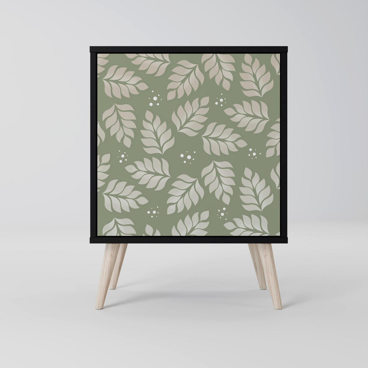 SIDEBOARD LEAVES ON GREEN, Schwarz, 57,5x42x70,5 cm, Schwarze Metall-Sternfüße - Multicolor/Schwarz, Holzwerkstoff/Metall (57.5/70.5/42cm) - SpaceRebels