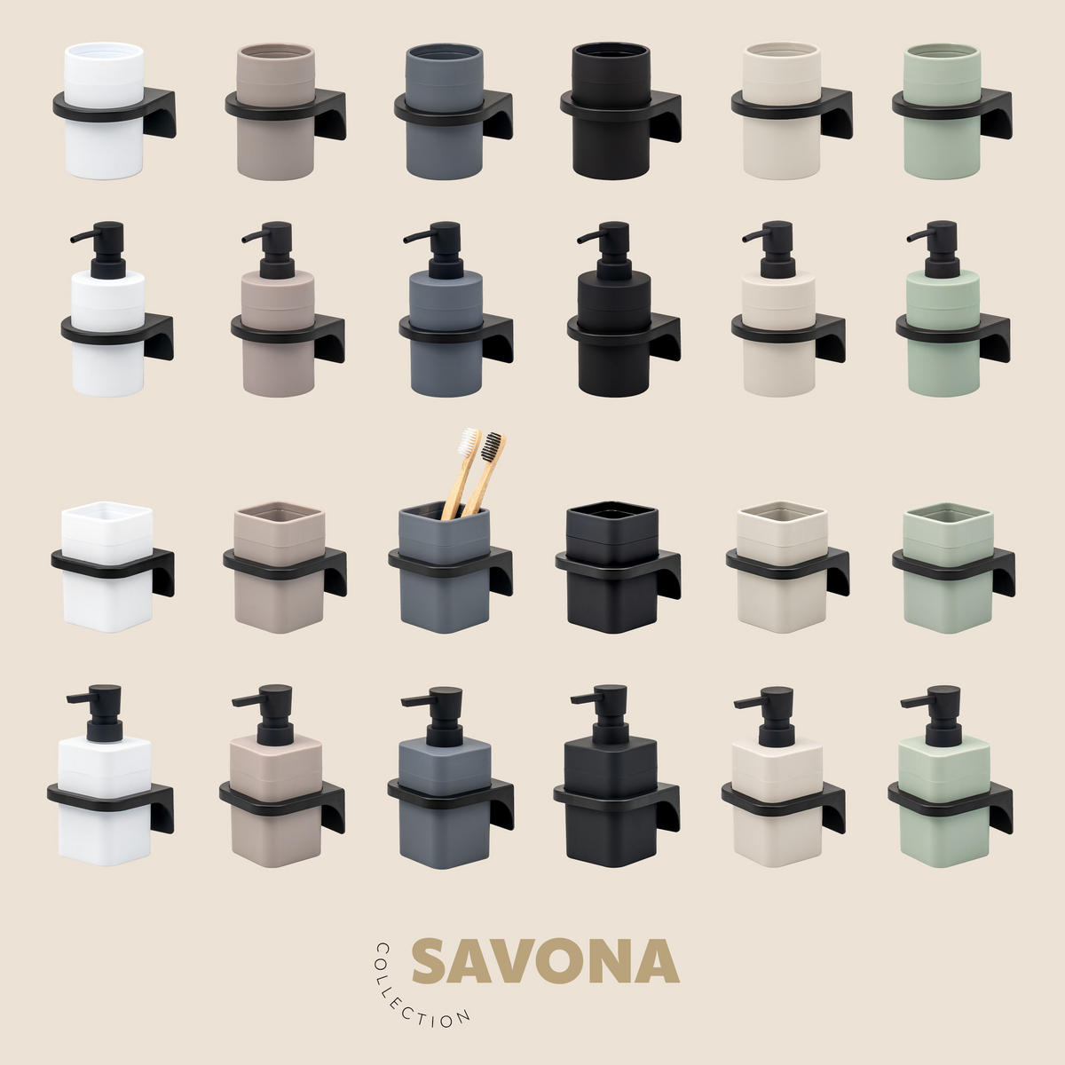 ZAHNPUTZBECHER SAVONA Softtouch, salbei, rund - Salbeigrün, Kunststoff (9/11/9.5cm) - bremermann
