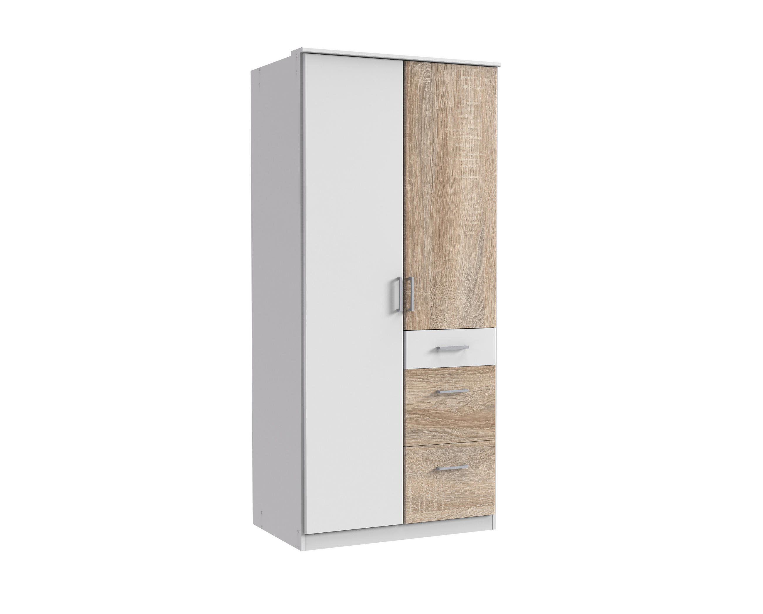 DREHTÜRENSCHRANK Click in Weiß mit Eiche Sägerau - 91 cm Breite - Weiß, Holzwerkstoff (91/199/58cm)