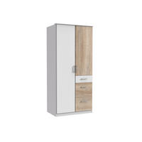 DREHTÜRENSCHRANK Click in Weiß mit Eiche Sägerau - 91 cm Breite - Weiß, Holzwerkstoff (91/199/58cm)