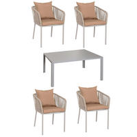 GARTENGARNITUR Tisch+4xStuhl Grau Taupe - Grau, Metall - PROREGAL