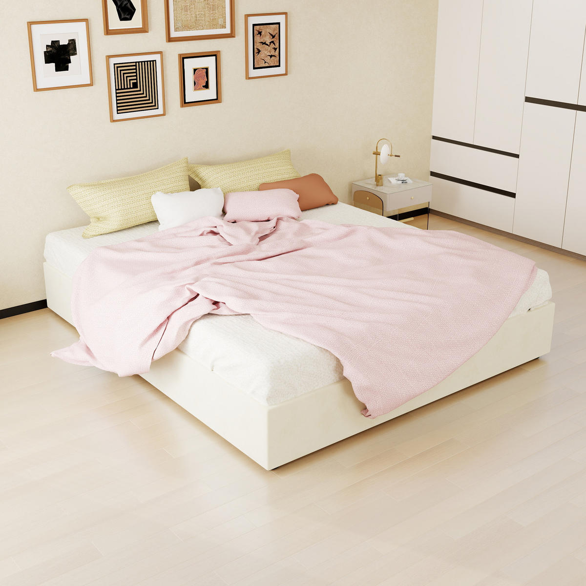 BETT Gestell 160x200 cm Stoff Beige - Beige, Metall (160/200cm) - Meubliv