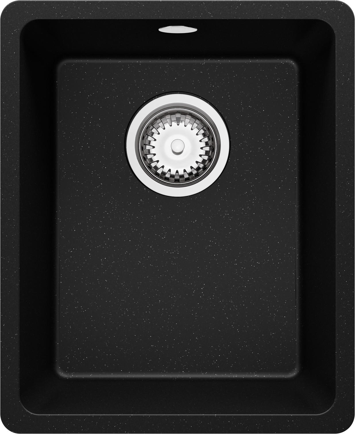 SPÜLBECKEN Venedig Slim Easy, 2-er set Schwarz Metallic 36/44 cm 1 Becken + Ablauf-Set ab 40er Unterschrank - Chromfarben/Schwarz Hochglanz, Kunststoff (36/20/44cm) - Primagran