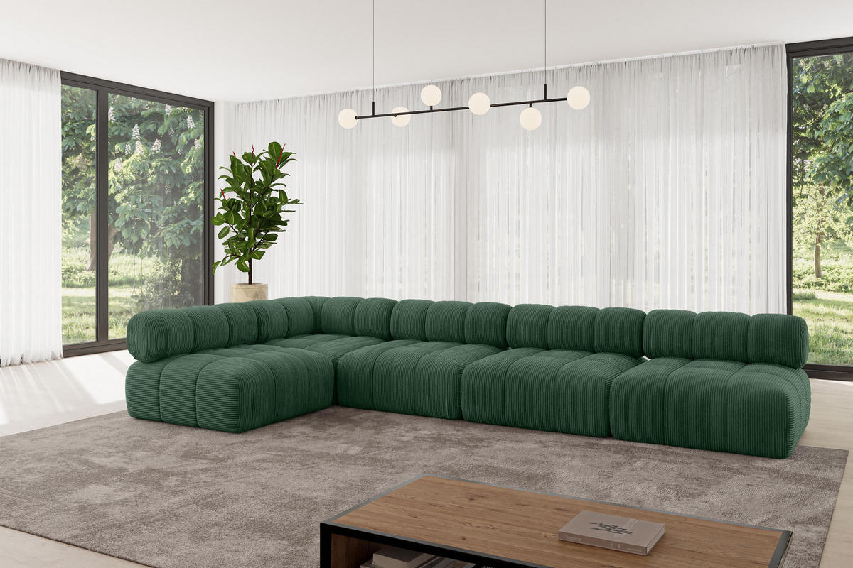 ECKSOFA modulares Sofa Samaro-L3 - 380x190x70 cm Grün Cord - Grün, Holzwerkstoff/Textil (380/190cm) - ALTDECOR