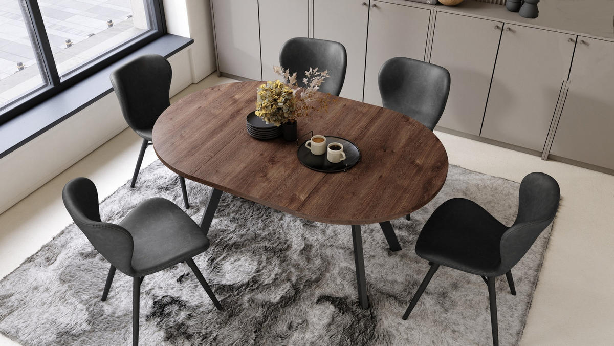 ESSTISCH Rund Eiche dunkel Schwarz 90x70 cm - Dunkelbraun/Schwarz, Holzwerkstoff (90/90/77cm) - designimpex