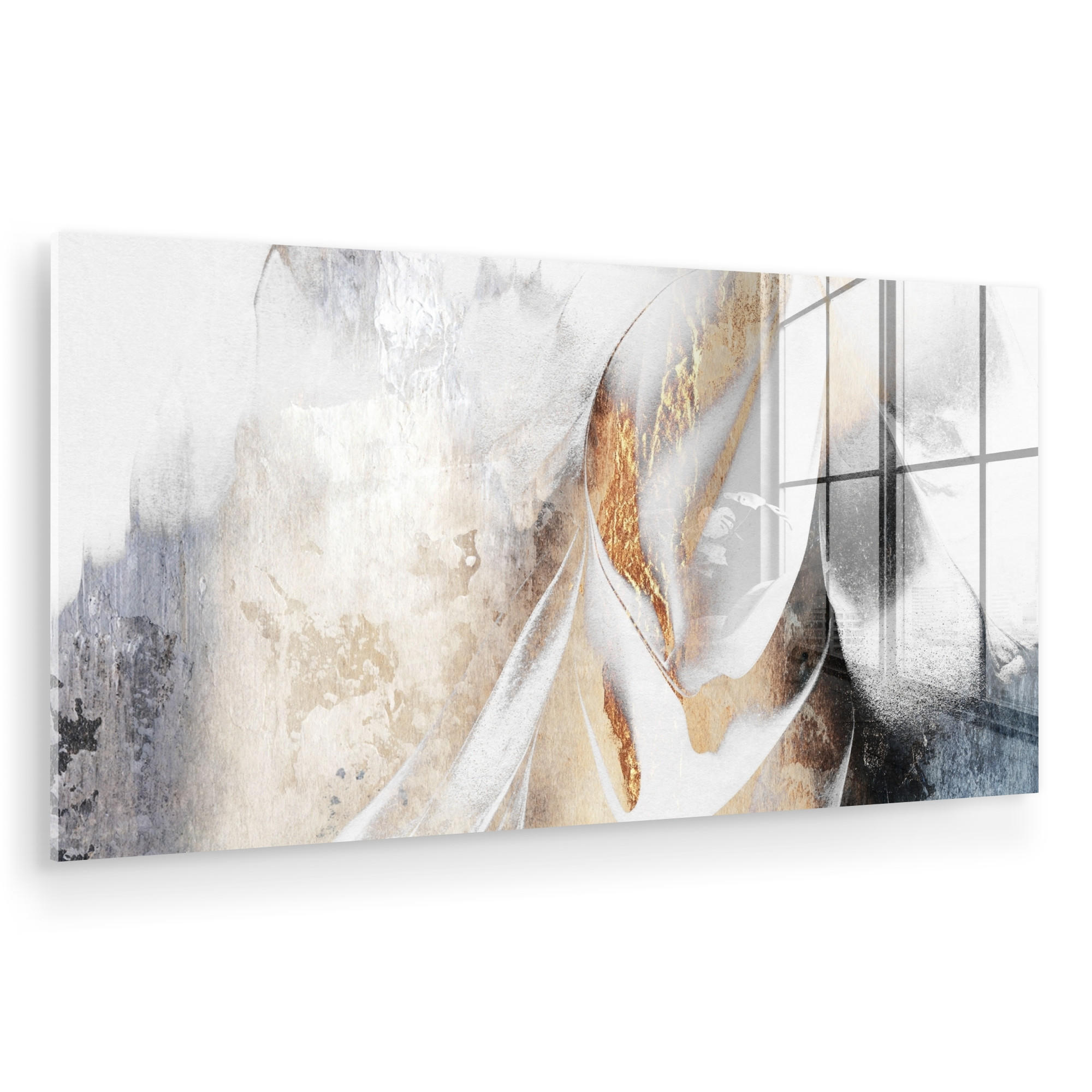 ACRYLGLASBILD Luxus - Abstrakt - Gold - Weiß 120x60 cm - Goldfarben, Glas (120/60cm) - MuchoWow