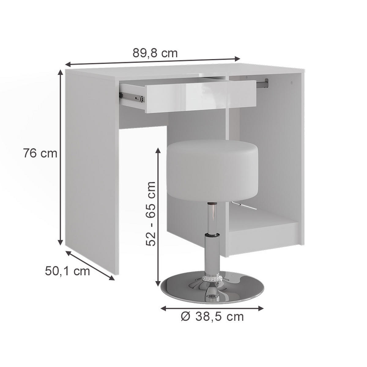 TOALETNÍ STOLEK Sherry Bílá/bílý vysoký lesk - vysoce lesklá bílá, kompozitní dřevo (89.8/76/50.1cm) - Vicco