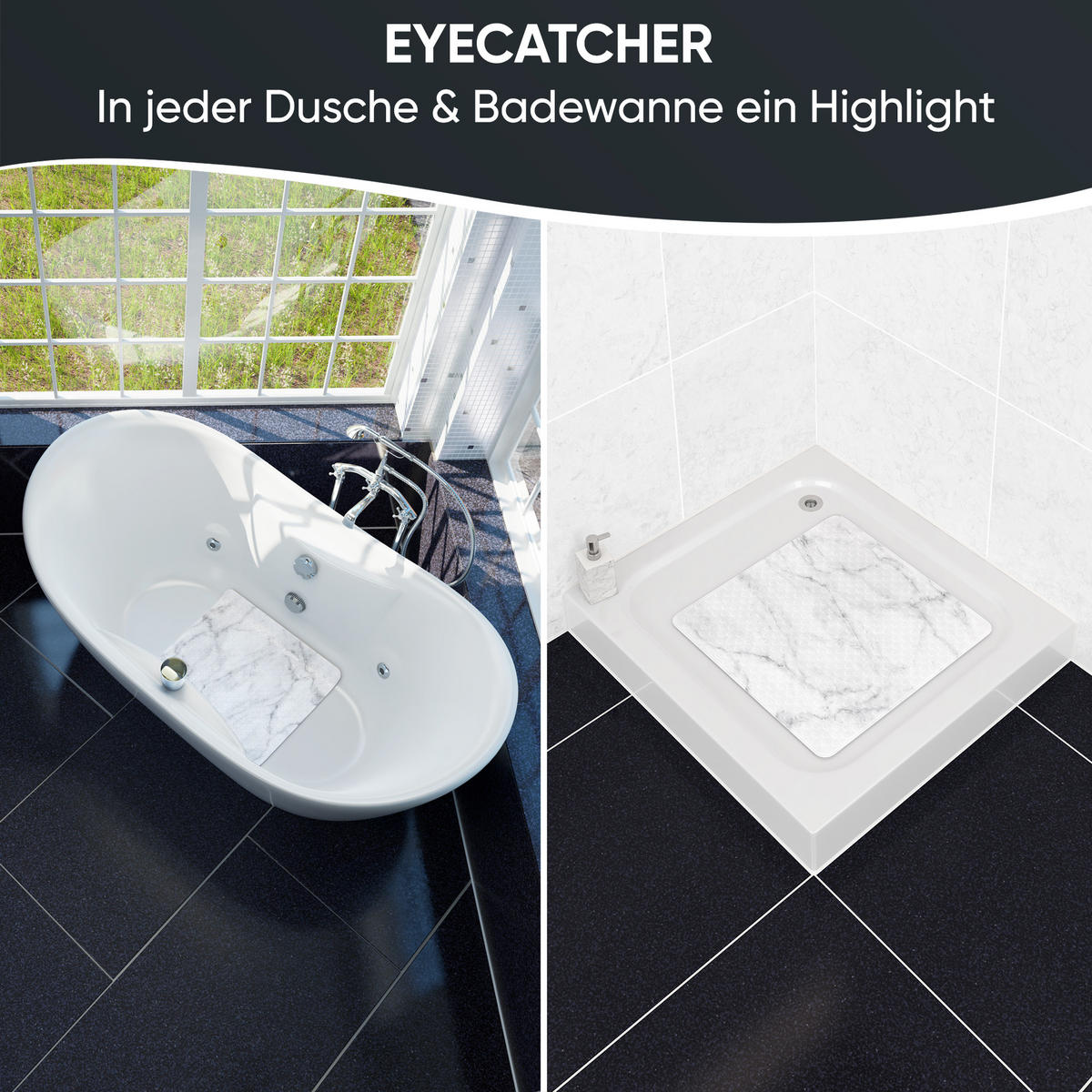 BADEMATTE Marmor - Weiß, Kunststoff (53/53cm) - Sanilo