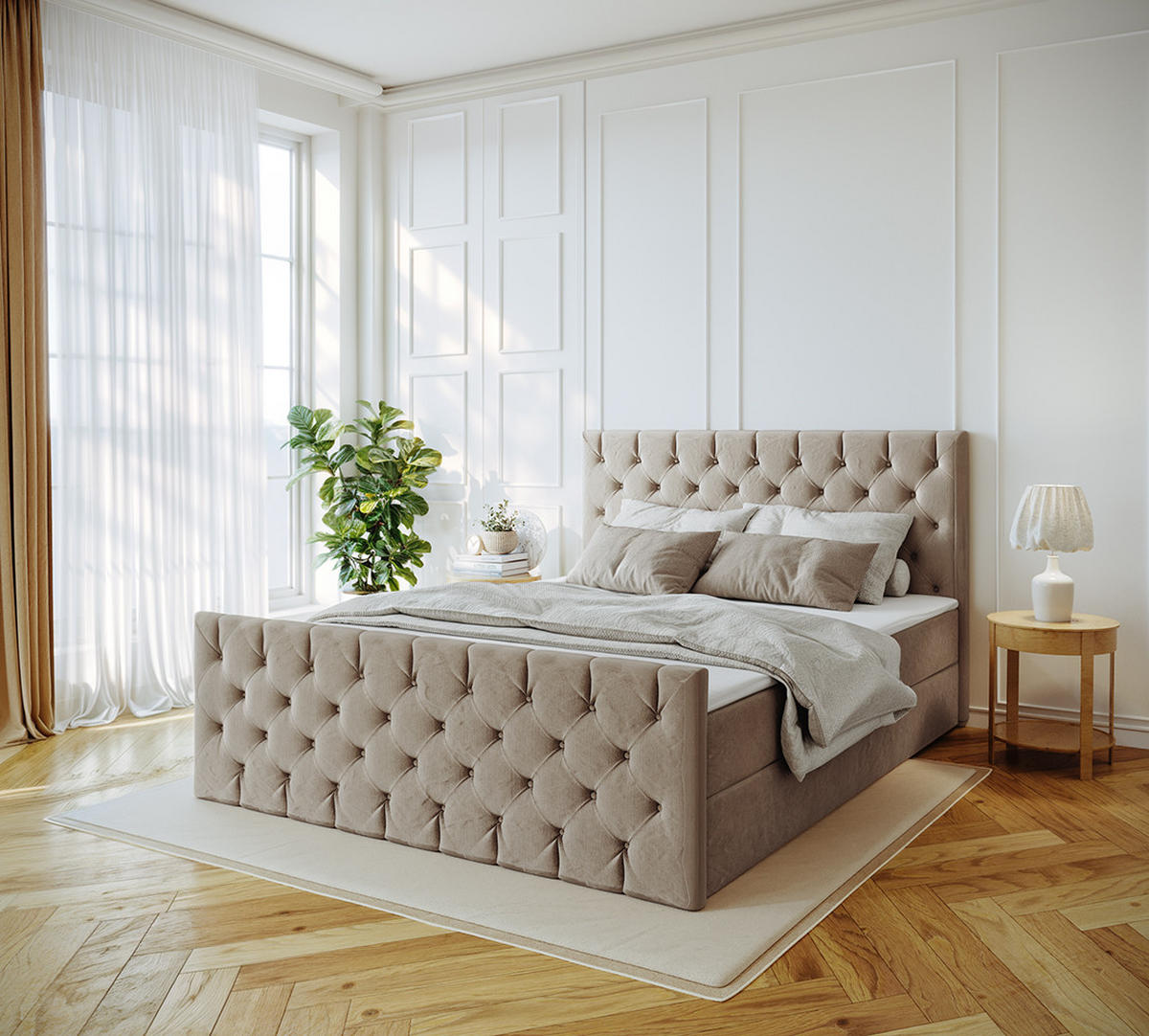KONTINENTALBETT Mars Mit Bettkasten Stoff Riviera Biscut 180x200 cm - Sandfarben, Holz (180/200cm) - Kaiser Möbel