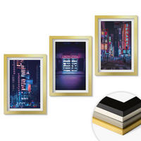 WANDBILDER 3er Set - 20x30 cm Goldrahmen - Neon-Eingang zur nächtlichen Stadt - Goldfarben, Kunststoff (20/30cm) - ArtPrintCave