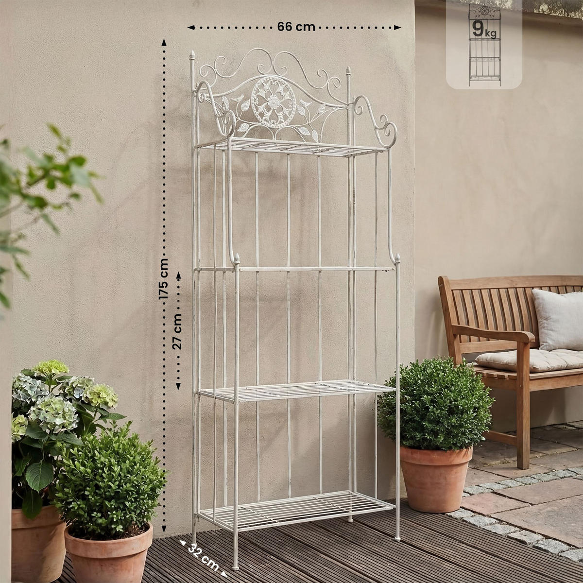 STANDREGAL Metall Antik Weiß - Weiß, Metall (66/175/32cm) - CLP
