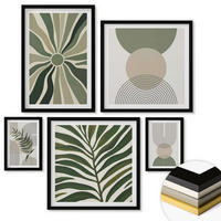 WANDBILDER 5er-Set - 50x50 cm & 20x30 cm & 40x60 cm Schwarzer Rahmen - Abstrakte Blätter im Boho-Stil - Schwarz, Kunststoff (40/60cm) - ArtPrintCave