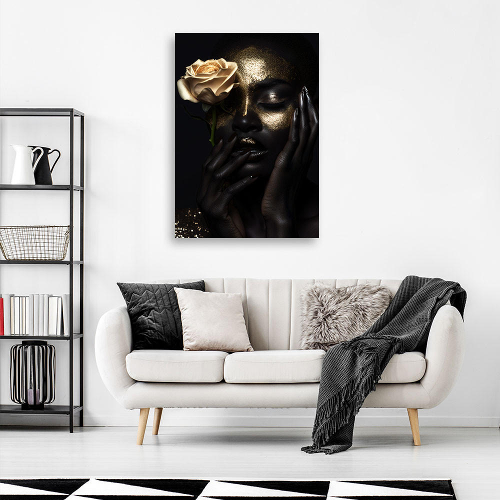 LEINWANDBILD Frau Gold Glamour 70x100cm - Schwarz, Textil (70/100cm) - Feeby