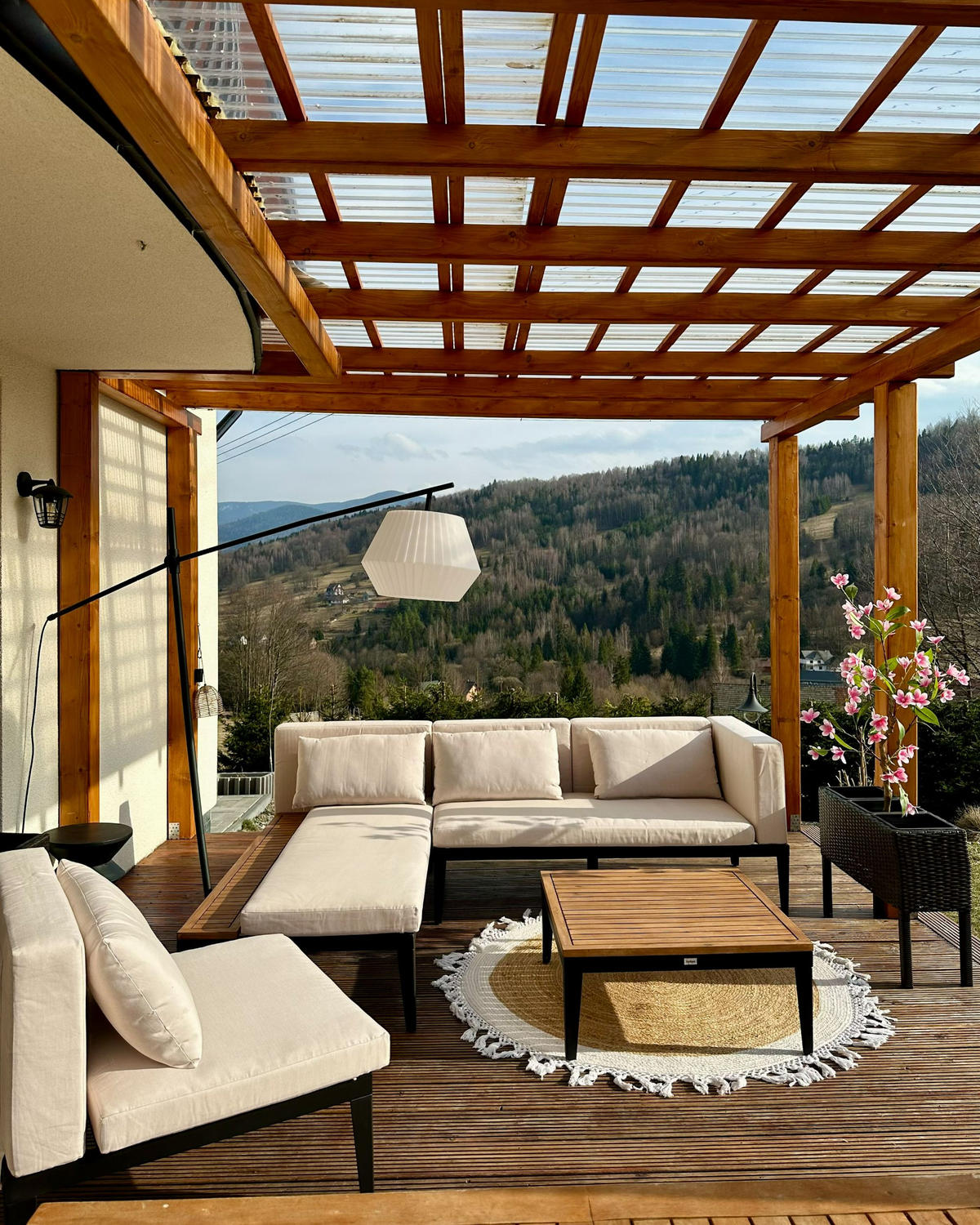 LOUNGE SADA 4-místná Béžová Bracciano - černá/béžová, dřevo - Beliani