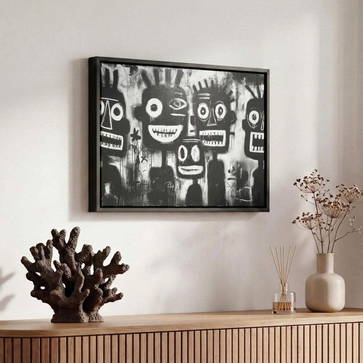 LEINWAND Bilder mit Rahmen - Malerei - Figuren - Schwarz - Abstrakt - 30x20 - Schwarz, Textil (30/20cm) - MuchoWow