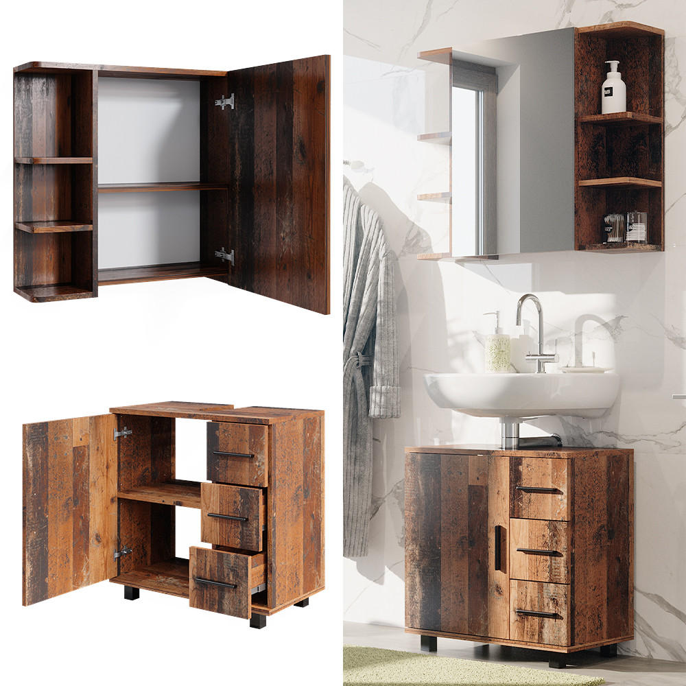 BADMÖBEL-SET Ilias Eiche rustikal 2 Teile - Wildeiche, Holzwerkstoff (60/60.8/33cm) - Vicco
