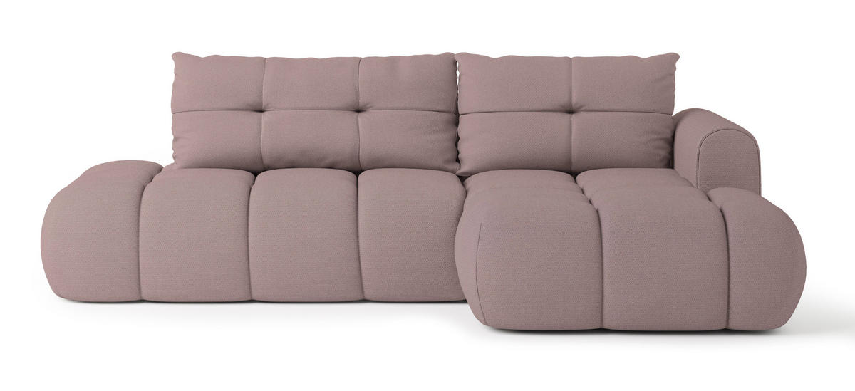 ECKSOFA FLUMA R-S Rosa Geflochtener Stoff mit Schlaffunktion - Rosa, Holz (274/165cm) - MASSENO