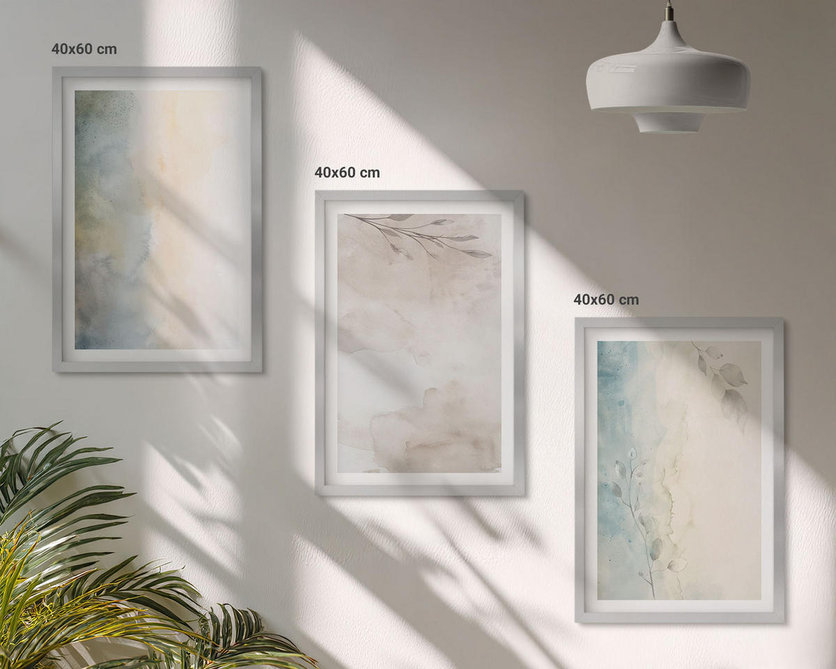 BILDER SET 3er Set - 40x60 cm Silberner Rahmen - Zarte Aquarellkartons - Silberfarben, Kunststoff (40/60cm) - TULUP
