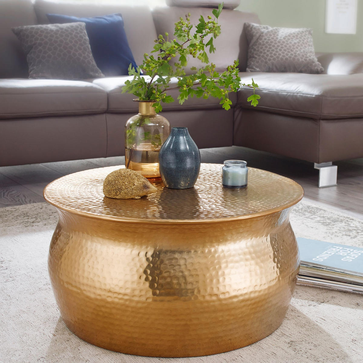 COUCHTISCH ENNS: Orientalisch, Hammerschlagstrukturen, Aluminium, Handgefertigt, Gold 60x60x30 cm - Goldfarben, Metall (60/60/30cm) - KADIMA DESIGN