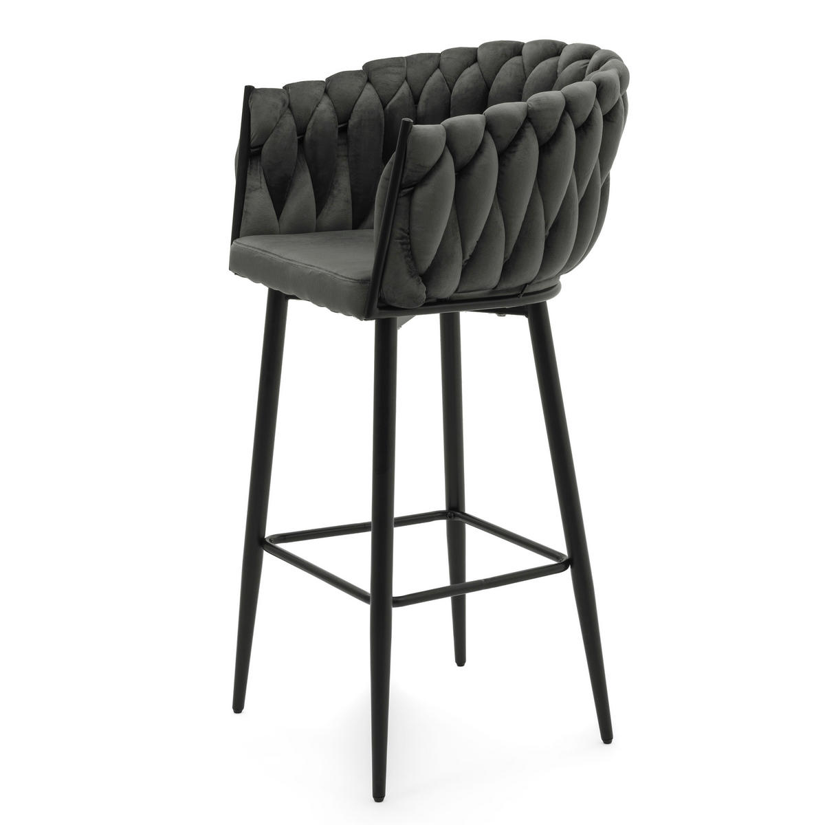 BARHOCKER LATINA gepolsterter mit Steppung - grau - Samt Velour - Schwarz/Grau, Metall (54/95/55cm) - NEW HOME