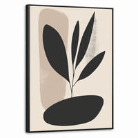 LEINWAND Bilder mit Rahmen - Pflanze - Beige - Japanisch - 50x70 - Schwarz, Textil (50/70cm) - MuchoWow