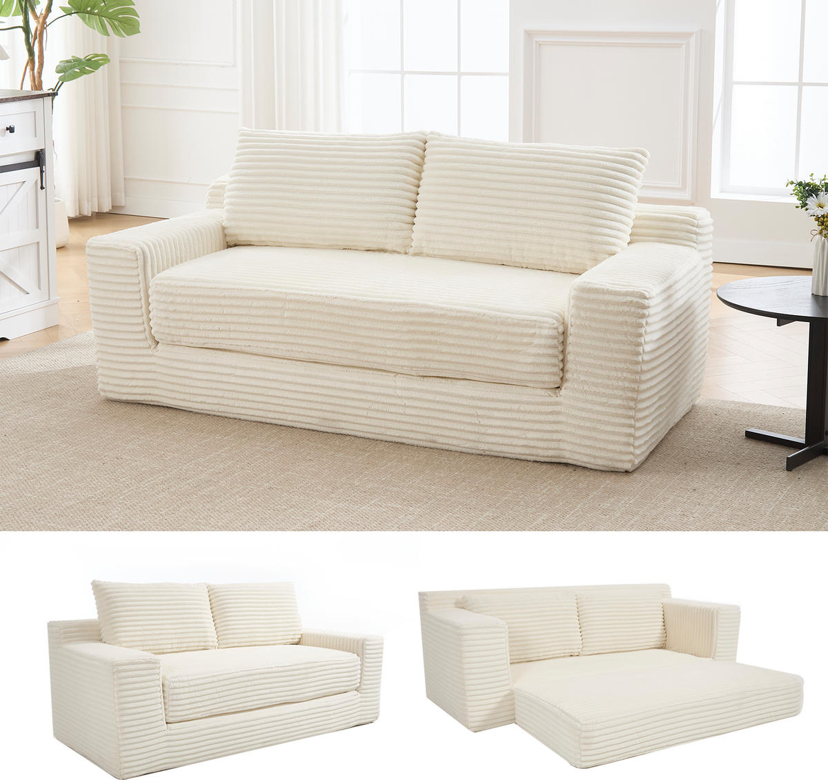 SCHLAFSOFA 180/85/62 cm Weiß Cord - Weiß, Textil (85/62/180cm) - Oxeza