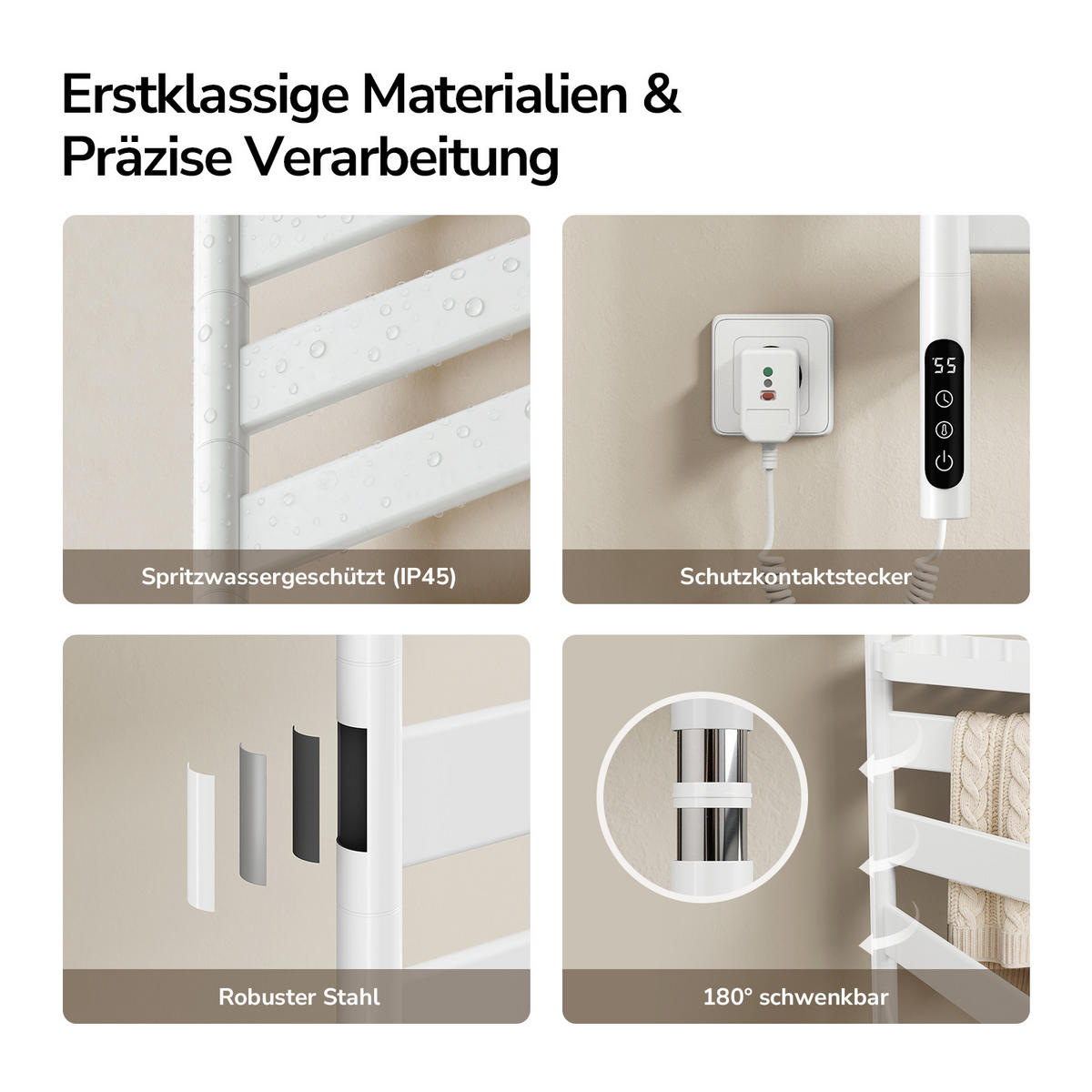 HEIZKÖRPER Handtuchheizkörper Intelligentes Heizsystem mit Ablage Weiß 76/45 cm - Weiß, Metall (45/76/14cm) - EMKE