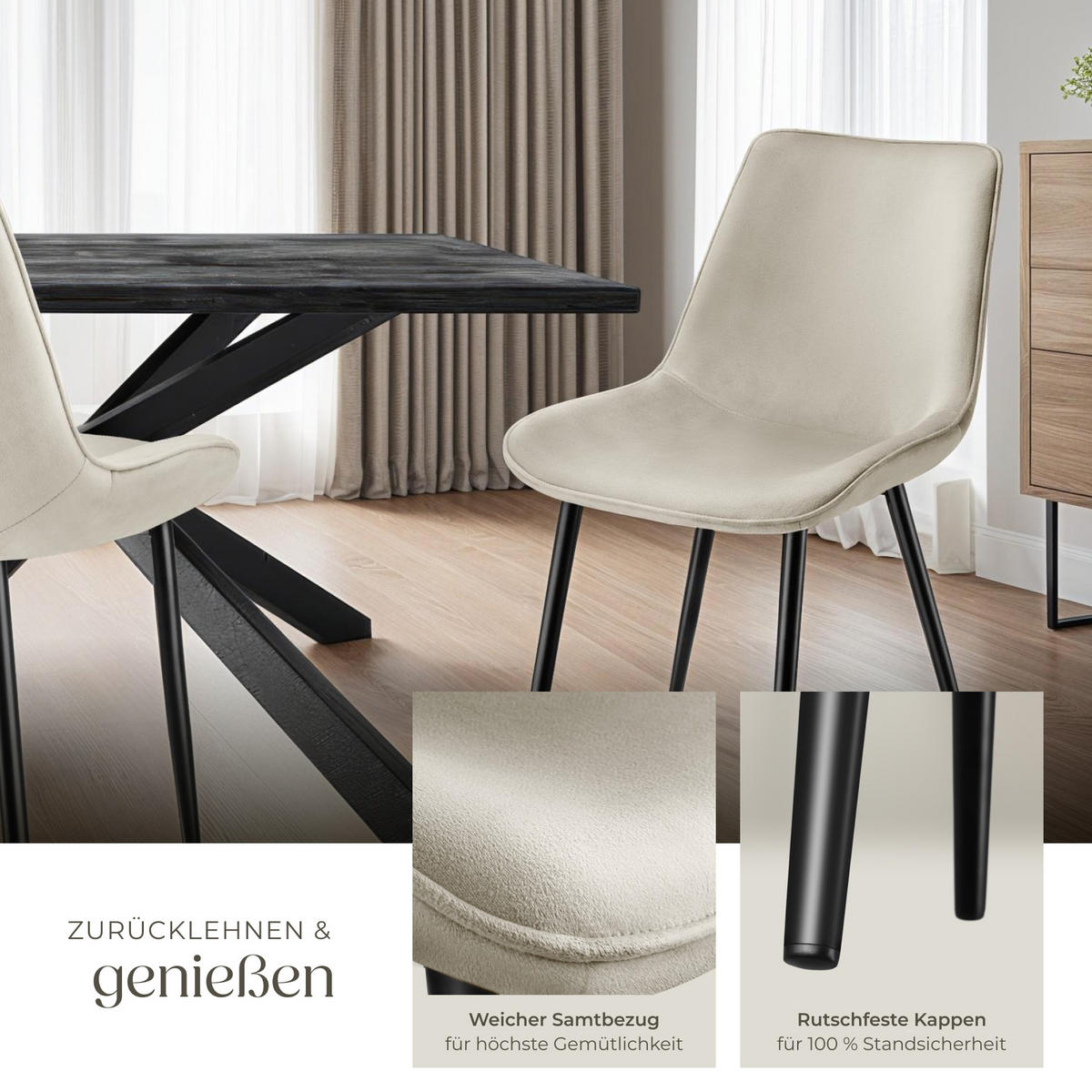 STUHL 8er Set Monroe 48 x 59 x 82 5 cm creme - Creme, Kunststoff (48/82.5/59cm) - tectake