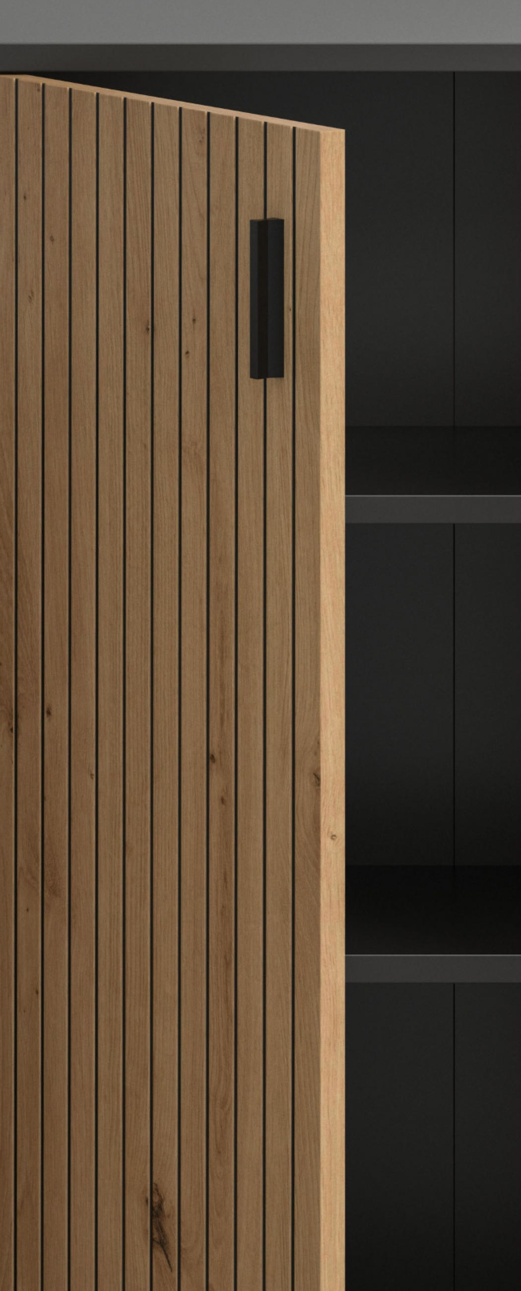 HOCHSCHRANK Eiche Artisan, grau 30 x 192 cm, Badschrank mit 6 Fächern - Schwarz/Eiche Artisan, Holzwerkstoff/Kunststoff (30/192/30cm) - Inn.Furn