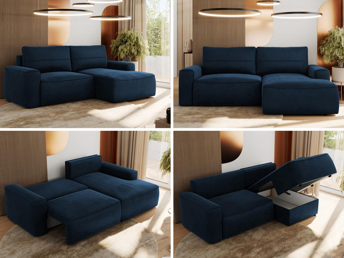 ECKSOFA BELLUNO L Dunkelblau Velvet - Rechts - Blau/Schwarz, Textil (233/144cm) - MKS