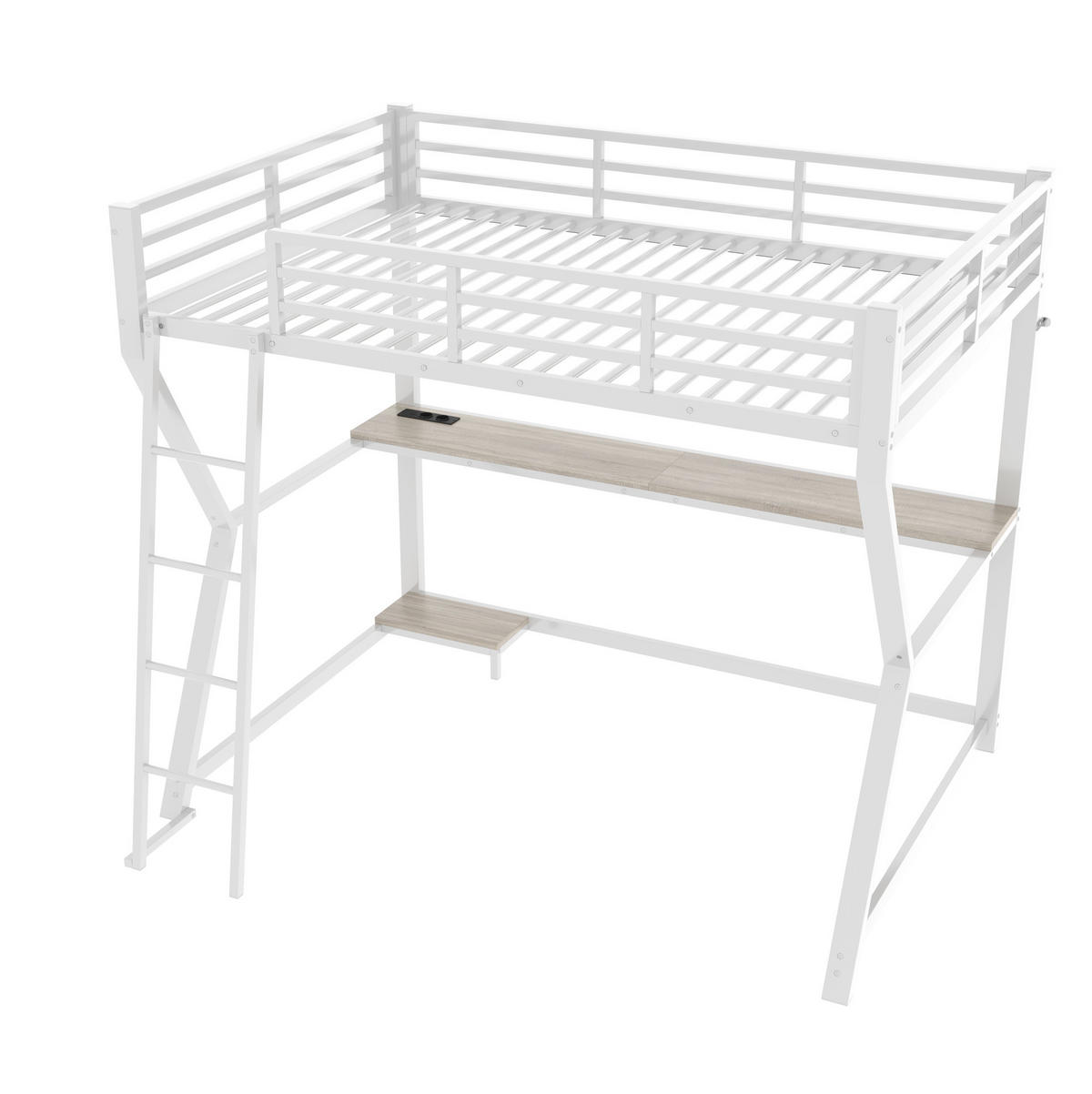 VISOKI krevet 90/200 cm s LED osvjetljenjem, radnim stolom, utičnicom i USB priključkom, Bijela - bijela, metal (90/200cm) - Redom