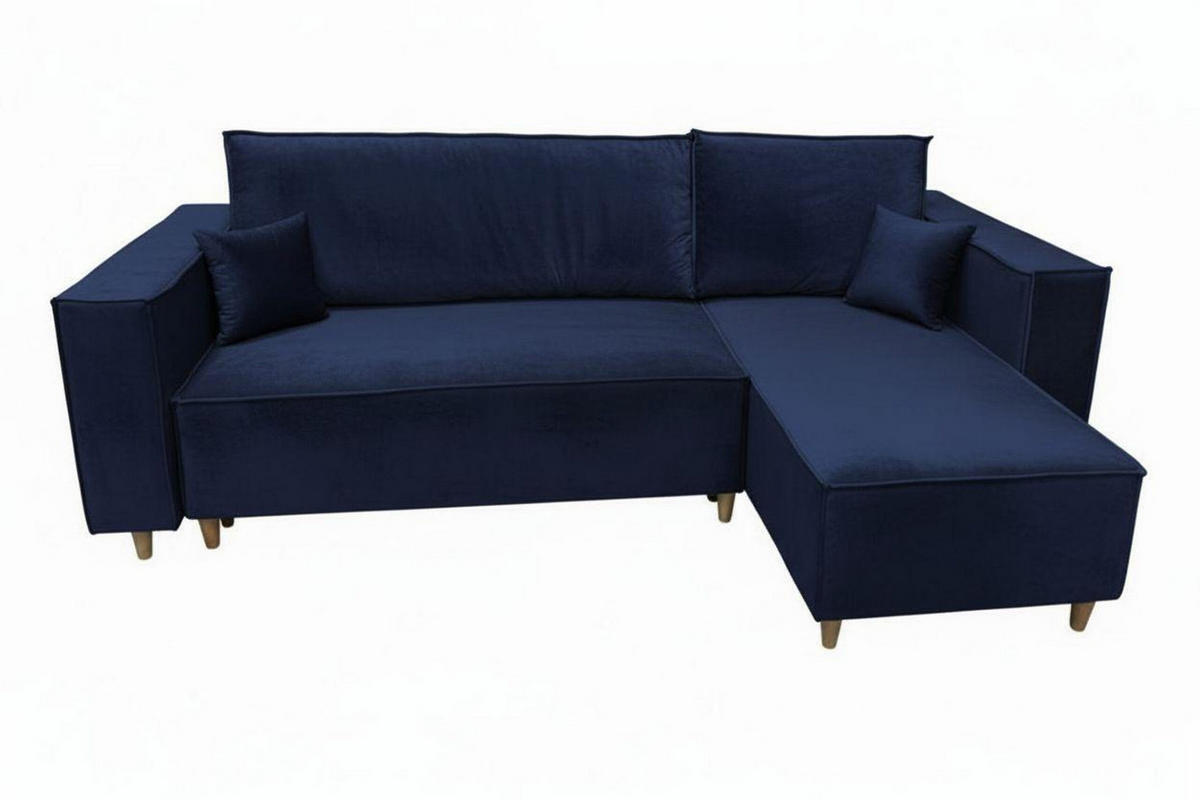 ECKSOFA RIO mit Schlaffunktion und Bettkasten, Farbe: Blau, Velourstoff, Ottomane Universal - Blau, Textil (249/142cm) - Marpur