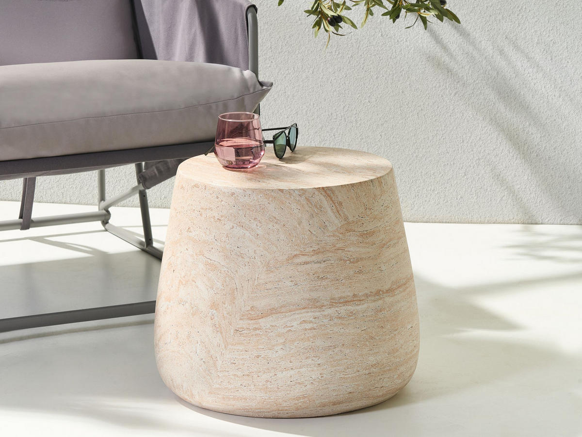 BEISTELLTISCH Travertinoptik Bientino - Beige, Naturmaterialien (46/46/41cm) - Beliani