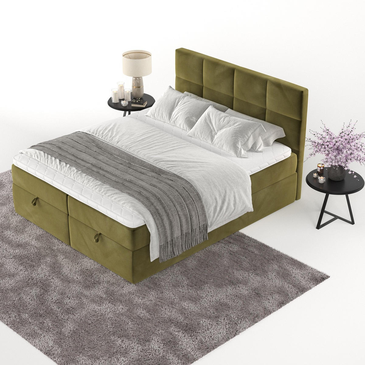 BOXBETT Velto 180/200 cm Olivgrün im Kronos Stoff - Schwarz/Olivgrün, Holz/Holzwerkstoff (180/200cm) - AltaBeds