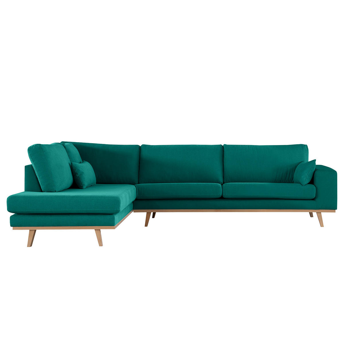 ECKSOFA mit Ottomane - Buchefarben/Petrol, Buchenholz/Textil (287/219cm) - home24